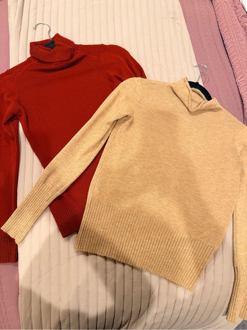 French Connection Red and Camel Turtleneck Sweaters